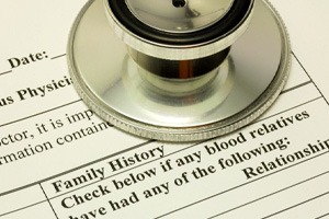 Family health history form with a stethoscope