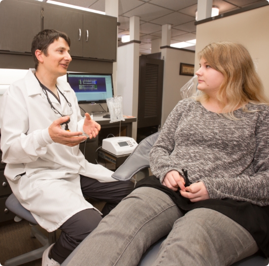 Doctor Paskalev talking to a patient