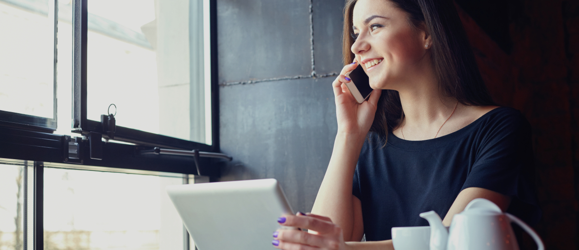 Smiling woman on cellphone