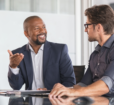 Man discussing project with coworker