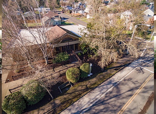 Aerial view of Better Sleep Eugene office building